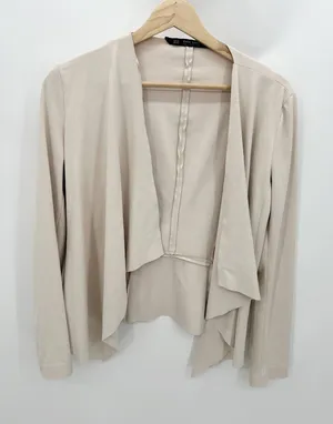 Zara Cream Faux Suede Open Front‎ Lightweight Draped Jacket Womens XS HH8 thumbnail 1