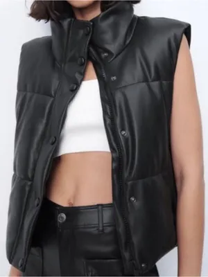 Zara Black Faux Leather Puffer Vest thumbnail 5