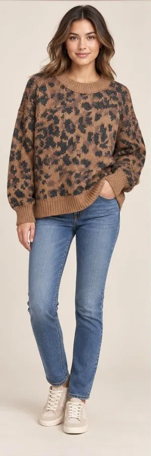 Aerie Leopard Print Oversized Knit Sweater Size Small Brown Black NWT thumbnail 1