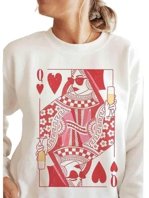 Champagne Queen of Hearts Graphic Sweatshirt in White Size Medium New thumbnail 1
