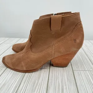 Frye Reina boots 8.5 western block heel zipper ranch rodeo cognac brown leather thumbnail 3