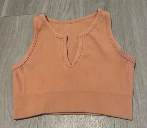 Peach Ribbed Sports Bra Orange thumbnail 1