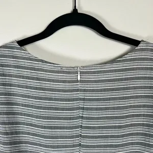 Altar'd State Striped Mini Dress Gray Zip Cotton Pleats Baby Doll Coastal Medium thumbnail 10