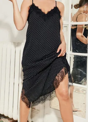 Polka dot lace trim dress Black Size L thumbnail 1
