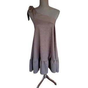 Free People Black Boho Cottagecore One-Shoulder Ruffle Hem Dress Size Large thumbnail 2