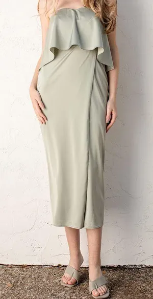 Lulus Class and Charisma Sage Green Satin Midi Dress thumbnail 1
