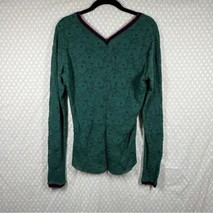Free People Intimately Green V Neck Floral Lace Long‎ Sleeve Top thumbnail 6