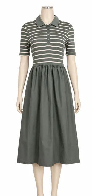 J Crew Factory Striped collared knit polo dress green white CR821 Size MP NWT thumbnail 1