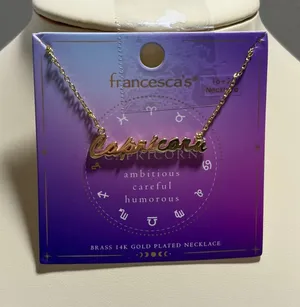 Francesca's Capricorn Zodiac Necklace 14K Gold Plated Brass Script Pendant NEW thumbnail 1