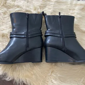 Torrid Black Harness Wedge Bootie / Mid Calf Biker Grunge Boots US 7.5 WW Wide thumbnail 4