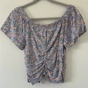 Revolve ASTR the Label Flutter Sleeve Pink and Blue Floral Wrap Blouse women’s medium thumbnail 6