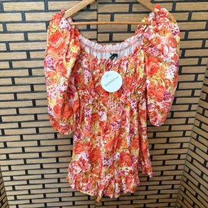 Boohoo Orange Floral Romper‎ Size 4 thumbnail 2