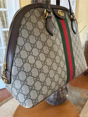 Gucci Brown GG Canvas Satchel with Green and Red Cherry Web Stripe thumbnail 9