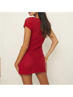 Reformation Cassie Open Knit Mini Dress Sundried Tomato Red Size S NWT thumbnail 4