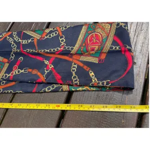 Vintage Equestrian Chain Belt Print Scarf Navy Green Red‎ Gold 60 Inch thumbnail 2