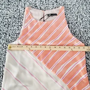 Zara Satin Effect Maxi Dress XS Long Striped Sleeveless Flowy Side Slits Lined thumbnail 11