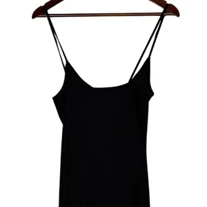 ZARA Ribbed Button Bodycon Midi Dress Strappy Stretch Slim Round Neck M Black thumbnail 5