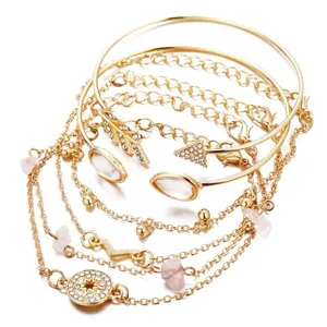 Gold Arrow Stacking Bracelets Bohemian Stone Beads Chains Fashion 6-pc Jewelry thumbnail 4