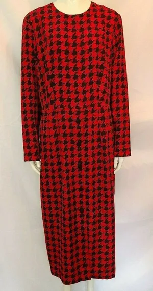 Vintage 80s Sharon Young Houndstooth Dress | Red & Black Office Siren Midi‎ thumbnail 1