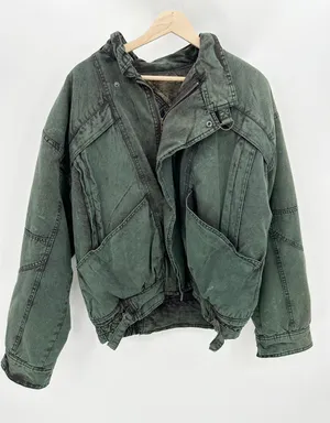 Expressions‎ Jacket Womens Large Green Acid Washed Full Zip Cotton Bomber Jacket thumbnail 1