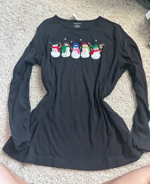 Christmas Snowman Holiday Vintage Embroidered Long Sleeve Shirt Black XL thumbnail 1