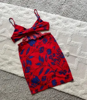SheIn Red and blue flower side cut out spaghetti strap mini Bodycon fitted Sun dress thumbnail 5