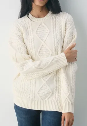 Madewell Oversized Cable Knit Sweater L Cream Ivory Fisherman Preppy Cotton thumbnail 1