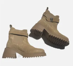 Steve Madden Suede Ankle Boots Womens 6.5 Tan Lug Sole Chunky Heel Turn-Lock Edg thumbnail 1