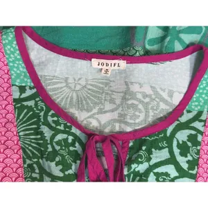 Jodifl Boho Flutter Sleeve Mixed Print Peplum Top Green Pink Medium coastal thumbnail 4