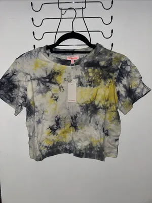 Re:named Yellow and Grey Tie Dye Cropped Tee Nwt size small thumbnail 2