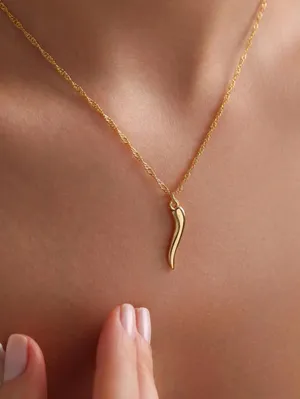 Gold curve horn pendant necklace - women jewelry thumbnail 3