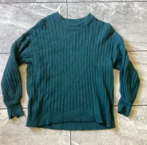 Aerie Women Teal Green Ribbed Knit Oversized Crewneck Sweater Small S/P 1393 thumbnail 1