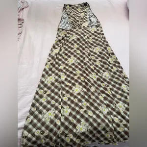 Urban Outfitters Brown Checkered Floral Maxi Dress thumbnail 9