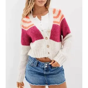 NWT American Eagle Colorblock Striped Wool Blend Knit‎ Cardigan in Cream thumbnail 2