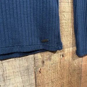 Hollister Y2K Ribbed Henley Top Navy Blue Long Sleeve Fitted Small Shirt Indie thumbnail 3