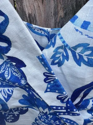 NWT FARM Rio Linen Faux Wrap Floral Birds Dress White Blue Size XS Retail $185 thumbnail 10