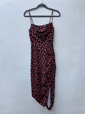 Anthropologie Coral Floral Draped Back- Slip Midi Dress Asymmetrical side thumbnail 3