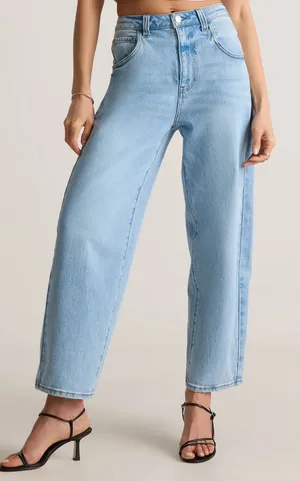 Quince Bella Stretch High Rise Barrel Jeans Organic Cotton Cool Blue 26 thumbnail 1