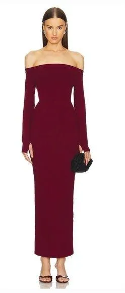 Michael Costello x REVOLVE Off Shoulder Bodycon Maxi Dress in Maroon thumbnail 1
