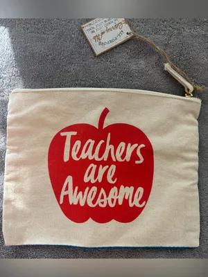 Teacher Apple Necklace and Canvas Zip Top Pouch Bag Carry All thumbnail 4