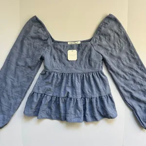 Altar'd State Blue Meadow Tiered Peplum Blouse Size Small NWT thumbnail 2