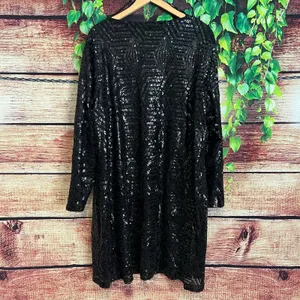 City Chic Long Sleeve Black Sequin Midi Dress 2XL XXL NYE Formal Holiday Black thumbnail 5