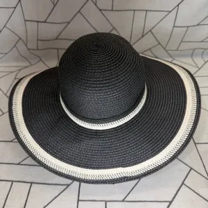 Magid Hats Wide Brim Sun Hat One‎ Size Black Cream Woven Paper Floppy Straw Hat thumbnail 3