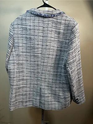 S59. Karl Lagerfeld Women's Blue-White Tweed Blazer Jacket thumbnail 5