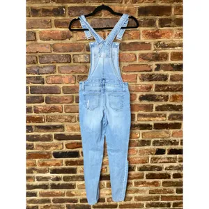 Blue Spice Distressed Denim Jean Slim Fit Overalls Junior's Size 1 thumbnail 7