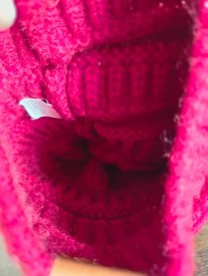 Crush Berry Red Stretchy Knit Beanie Hat Pom Pom Winter Cozy Warm thumbnail 7