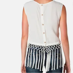 Sleeveless Lace Top W\Fringe Trim Color White Size M NWT thumbnail 2