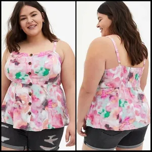 Torrid Womens Shirt Tank Multi Color Watercolor Twill Fit and Flare 12 Large thumbnail 2