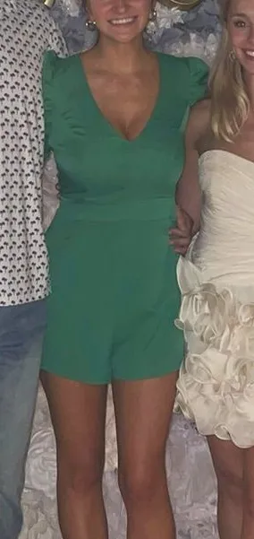 DO+BE Green V-Neck Short Sleeve Romper thumbnail 1