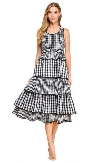 Hunter Bell Andrea Dress Black White Gingham Tiered Midi Size 6 NWT thumbnail 1